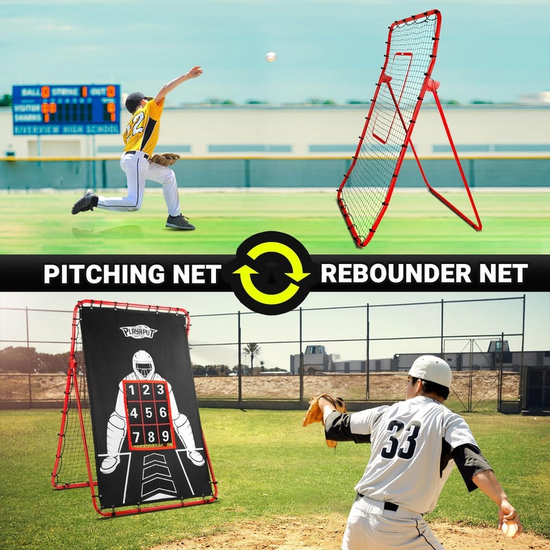 PLAYAPUT 2 in 1 Baseball Rebouder Net and Pitching Net, Adjustable Pitch Back Baseball Rebounder with Strike Zone,Base Ball Bounce Back Net for Pitching,Catching,Fielding,Throwing - Image 3
